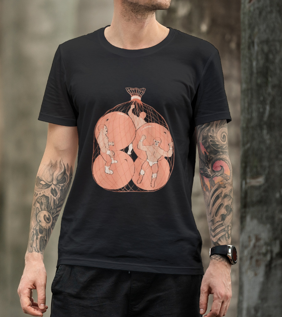 Wrestlers In Orange Produce Bag Mesh T-Shirt