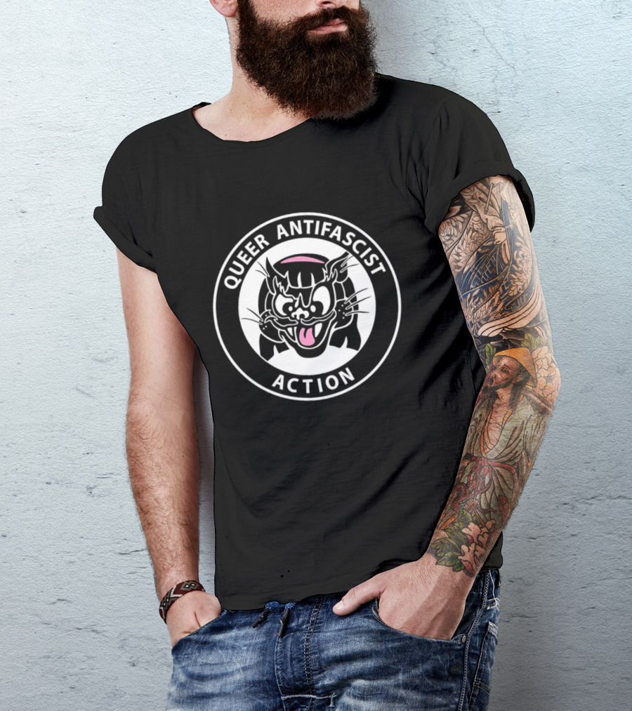 Queer Antifascist Action LGBTQ Cat T-Shirt