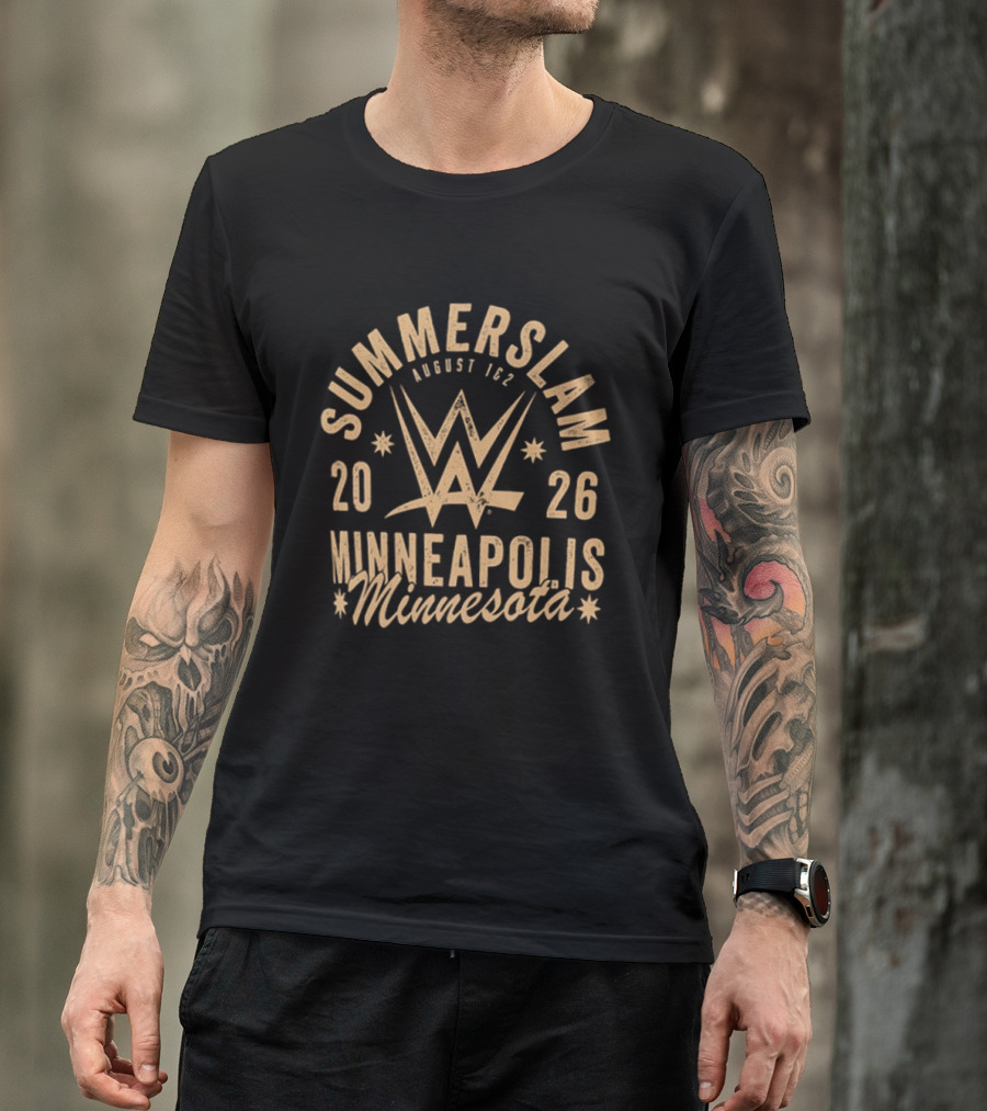 SummerSlam 2026 August 1 & 2 Minneapolis Minnesota WWE Wrestling Event 2 Sided T-Shirt