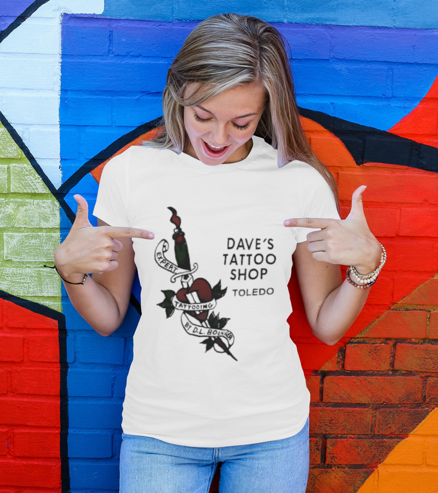 Dave's Tattoo Shop Toledo Expert Tattooing By DL Boucher Heart And Dagger Tattoo T-Shirt