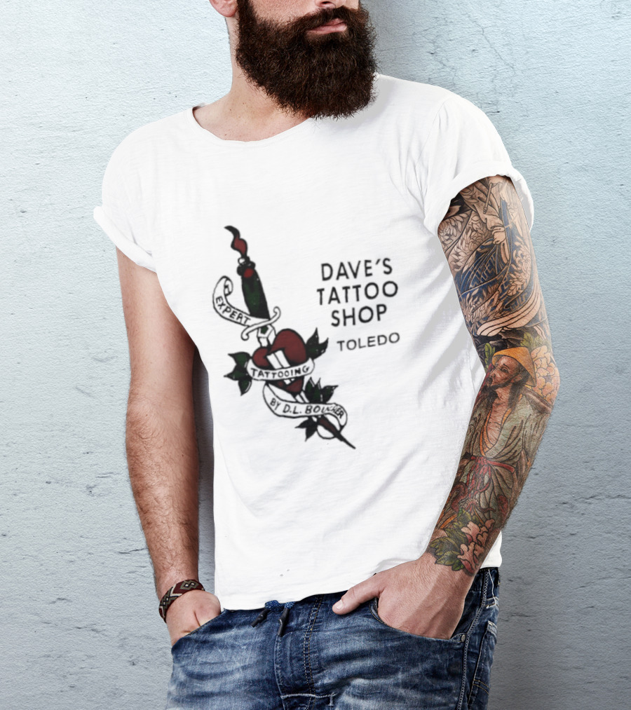 Dave's Tattoo Shop Toledo Expert Tattooing By DL Boucher Heart And Dagger Tattoo T-Shirt