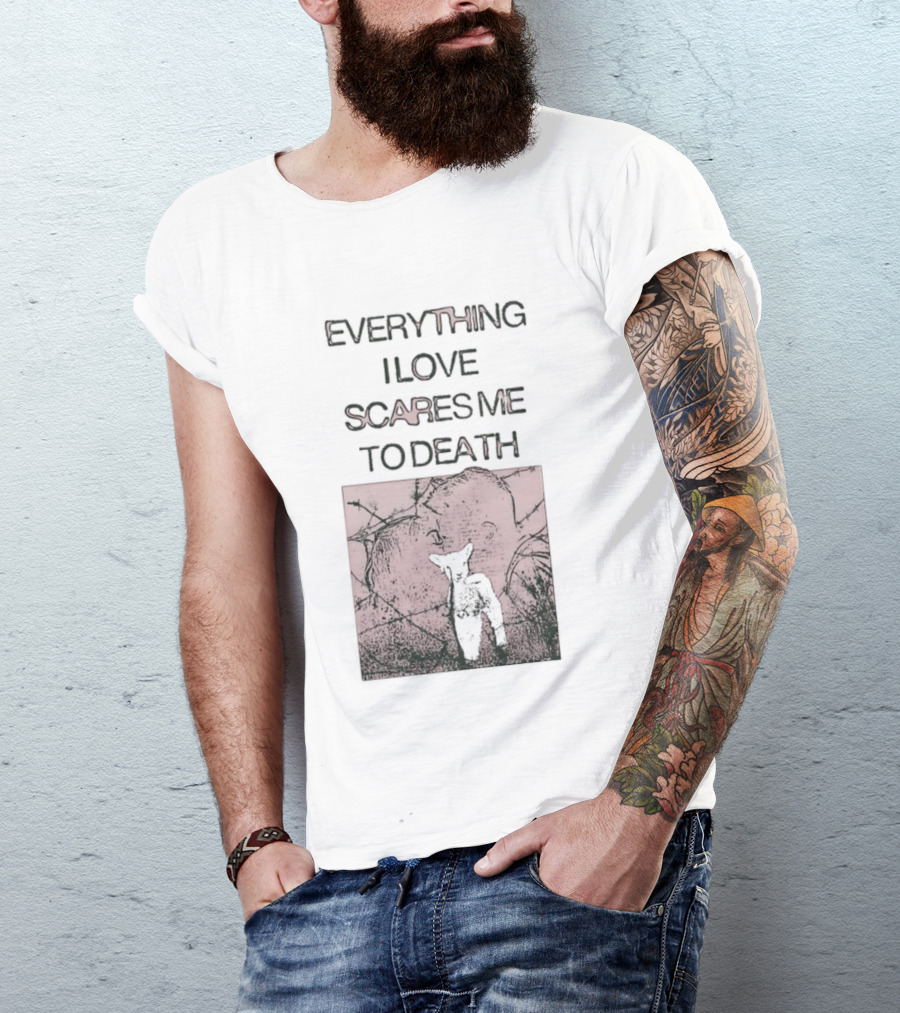 Everything I Love Scares Me To Death Existential Dread Sheep On Red T-Shirt