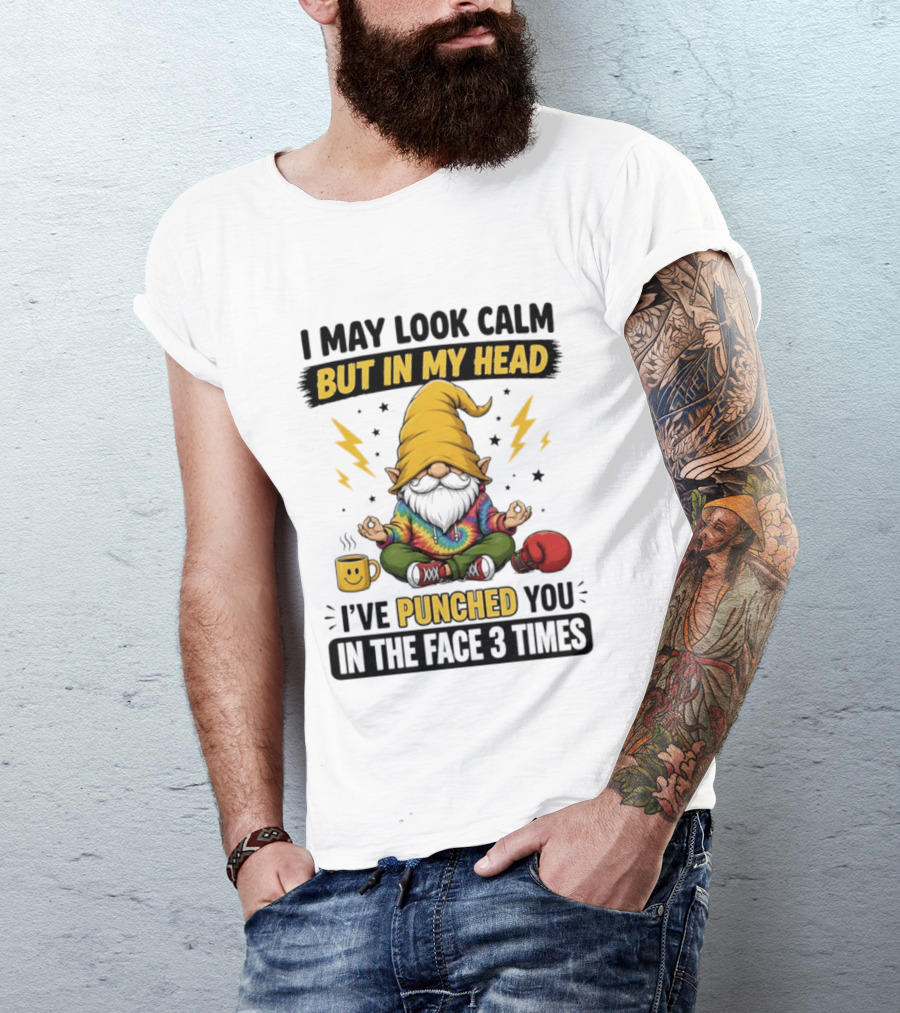 Gnome I May Look Calm But In My Head I've Punched You In The Face 3 Times T-Shirt