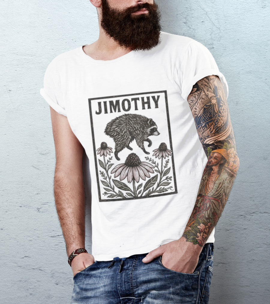 Jimothy Raccoon Coneflower Botanical Floral T-Shirt