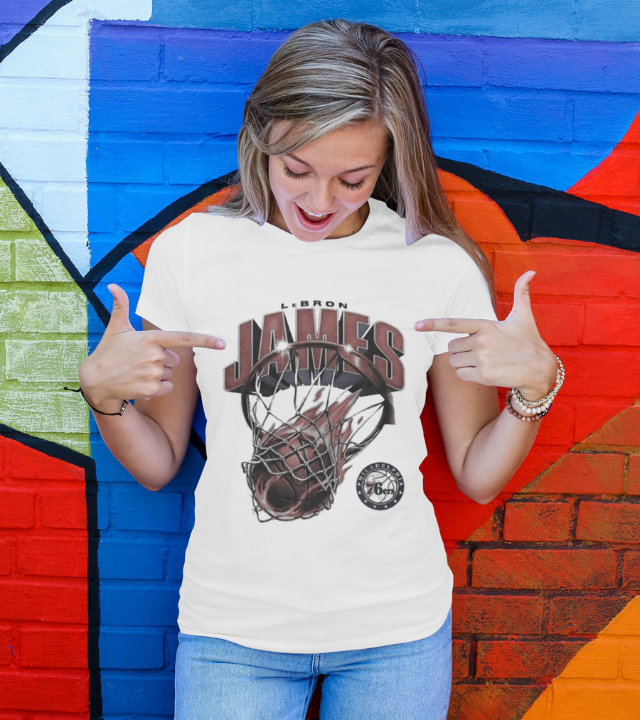 LeBron James 76ers Basketball Iconic Slam Dunk 76ers T-Shirt