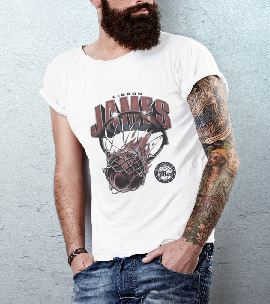 LeBron James 76ers Basketball Iconic Slam Dunk 76ers T-Shirt