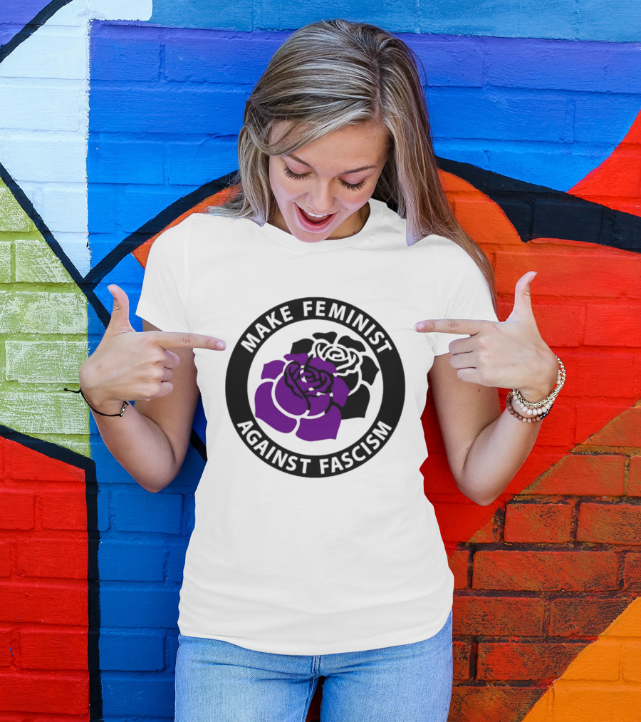 Make Feminist Against Fascism Purple Black Rose T-Shirt