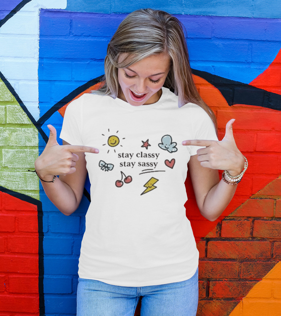 Stay Classy Stay Sassy Doodle Sun Bow Cherry Cloud Heart Star Bolt T-Shirt