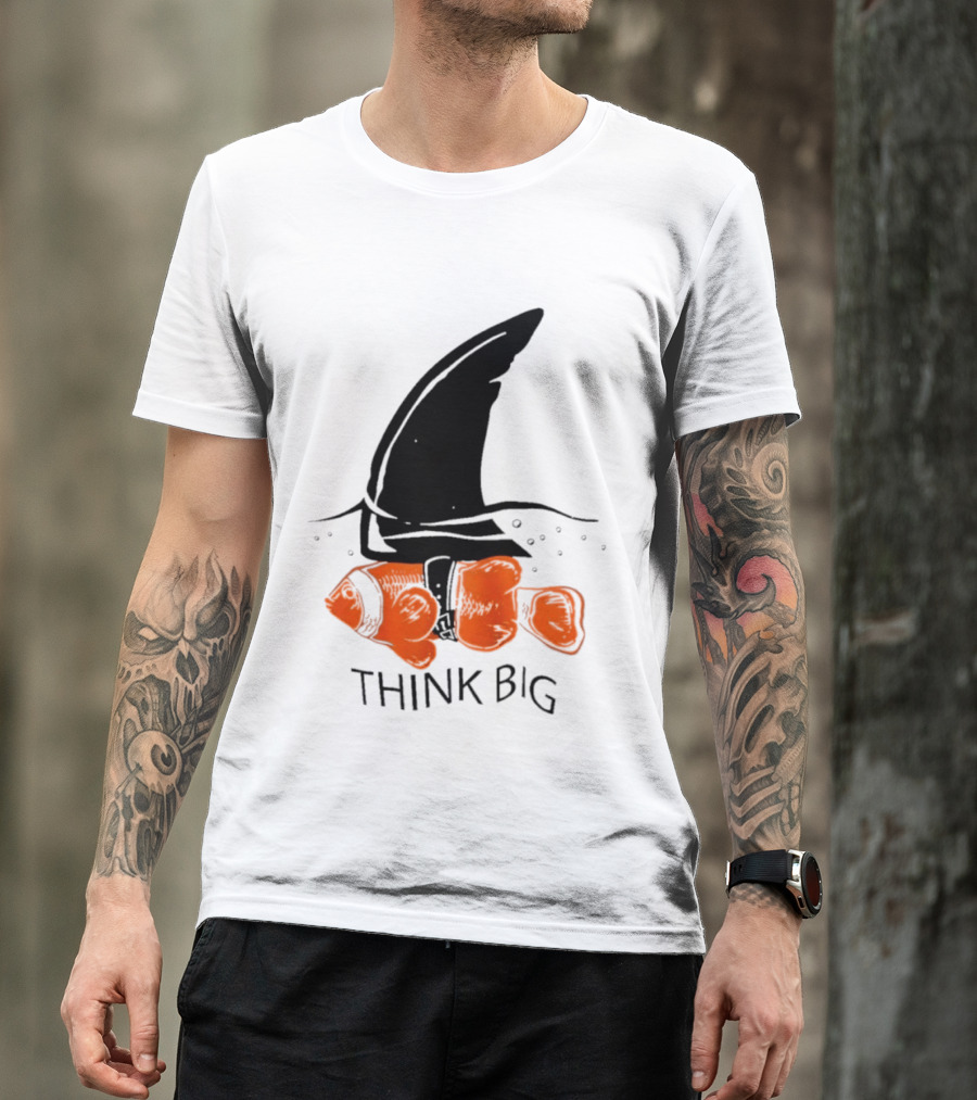 Think Big Goldfish Wearing Shark Fin T-Shirt
