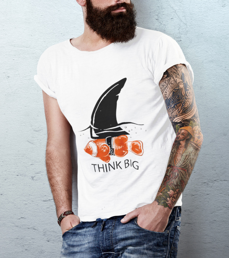 Think Big Goldfish Wearing Shark Fin T-Shirt