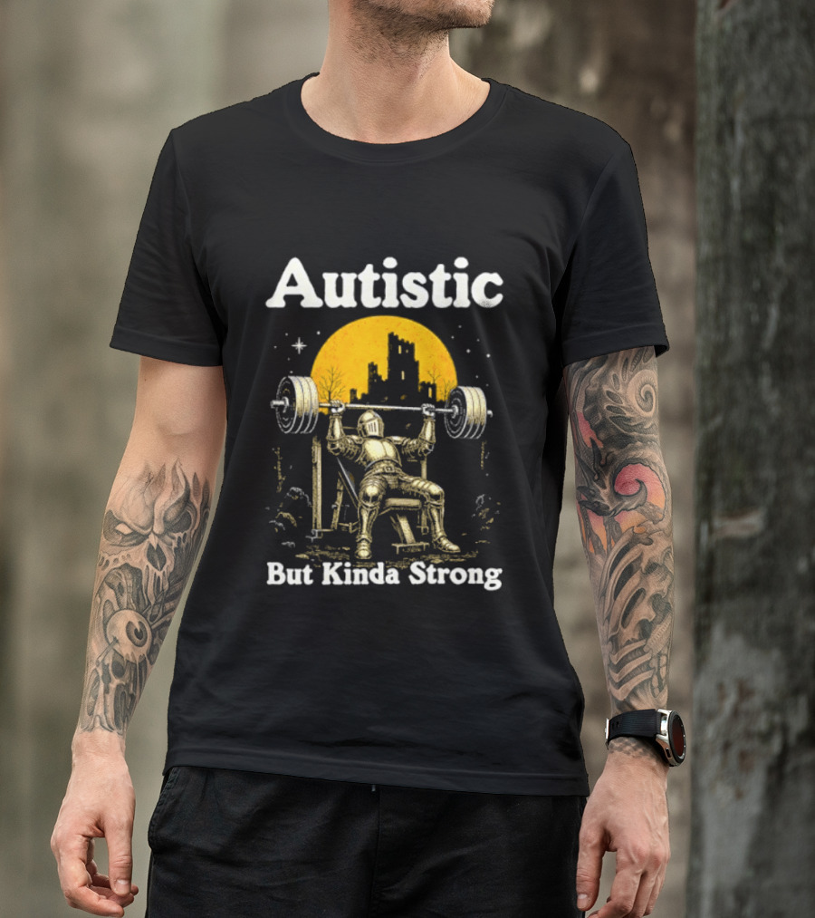 Autistic But Kinda Strong Knight Lifting Weights Autism Awareness Moon T-Shirt