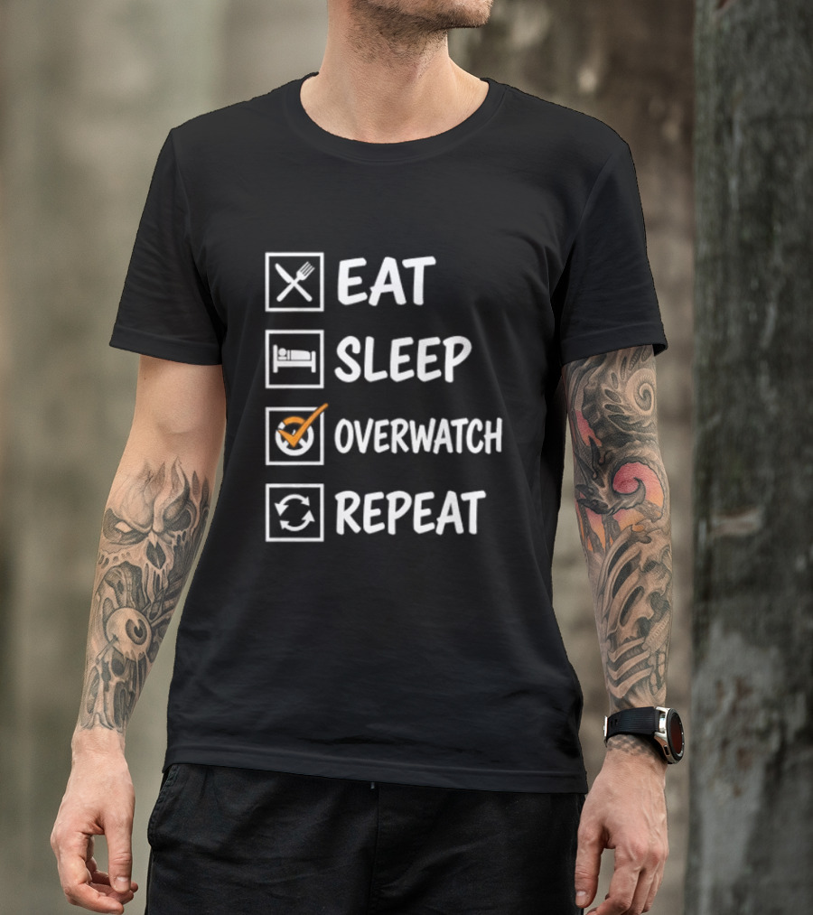 Eat Sleep Over Repeat Gaming Checklist Gamer T-Shirt