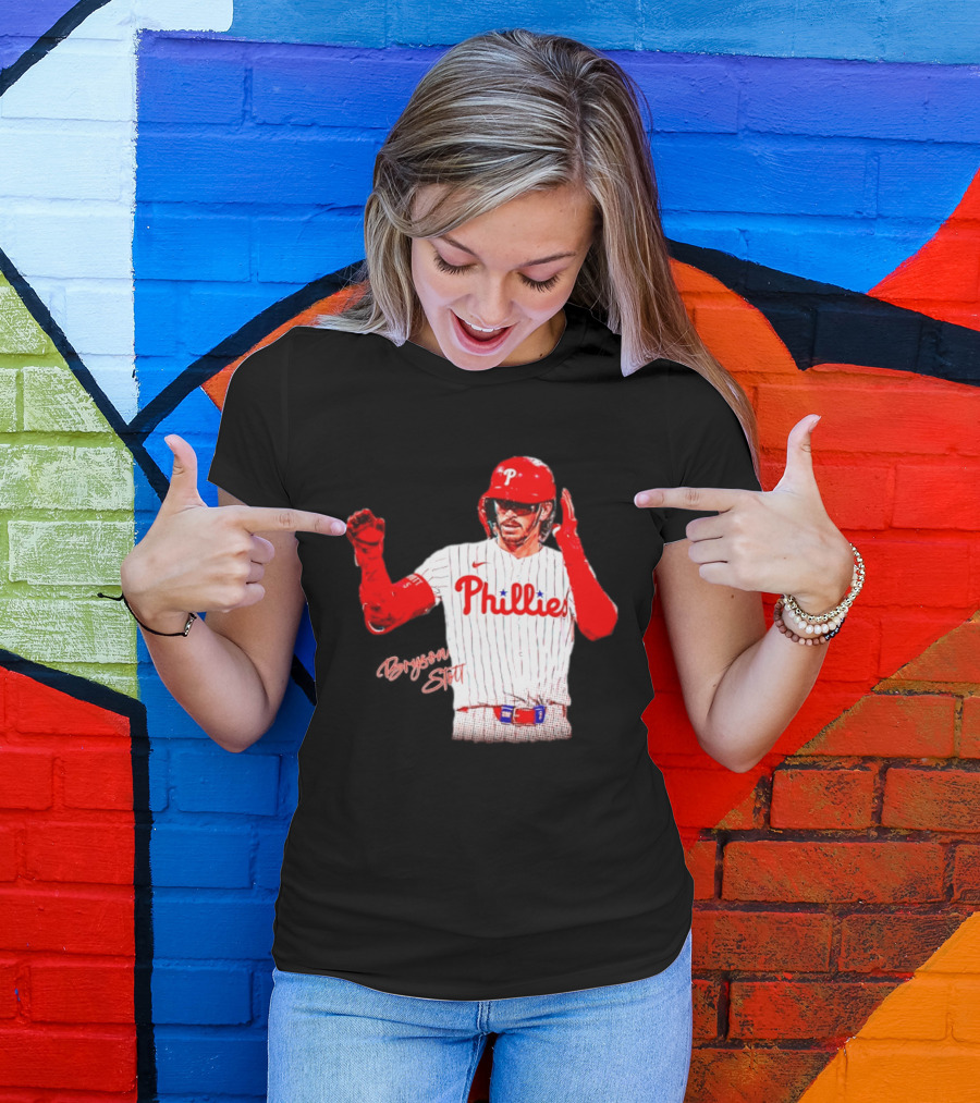 Philadelphia Phillies Bryson Stott Baseball Player Red And White Uniform T-Shirt