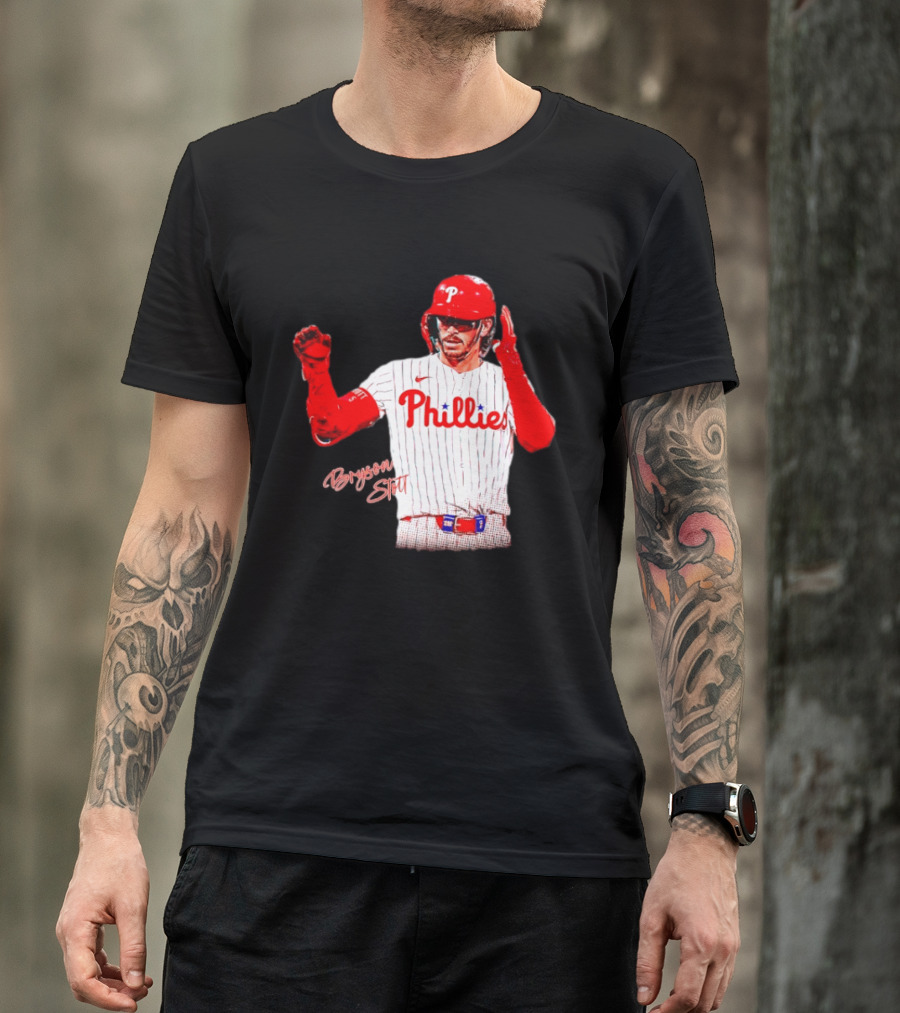 Philadelphia Phillies Bryson Stott Baseball Player Red And White Uniform T-Shirt