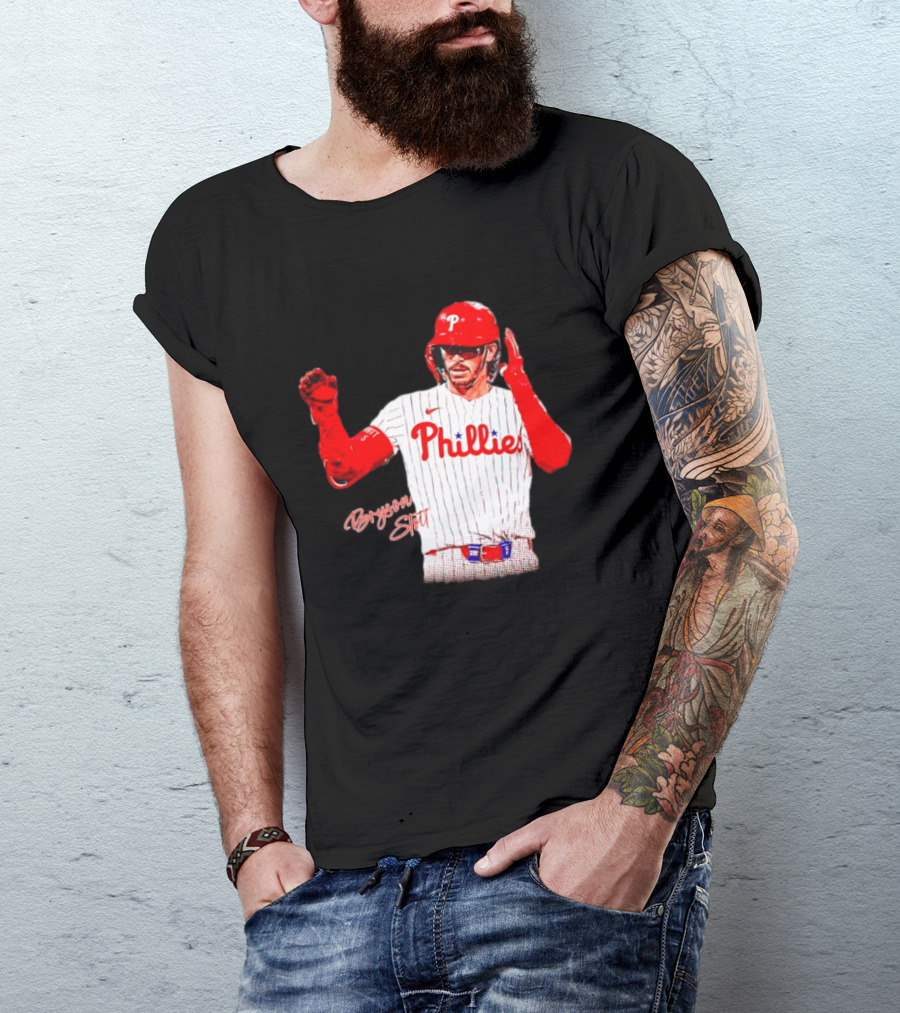 Philadelphia Phillies Bryson Stott Baseball Player Red And White Uniform T-Shirt
