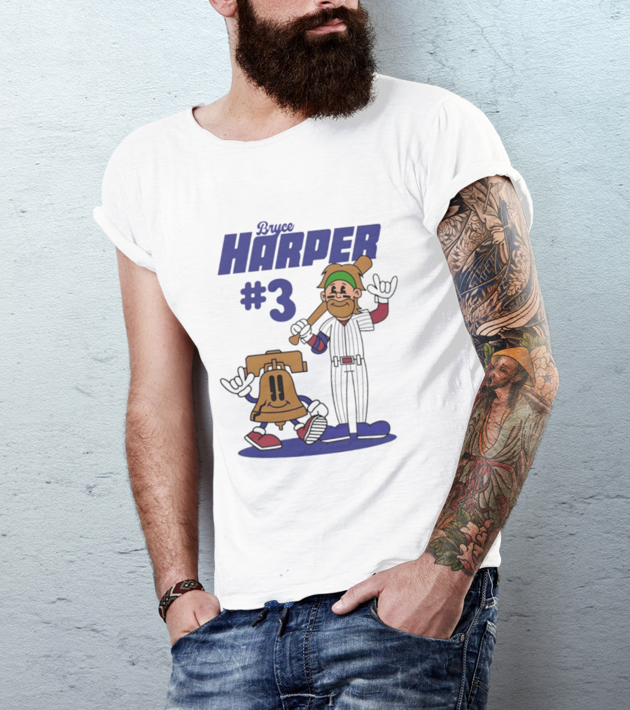 Bryce Harper #3 Philadelphia Phillies MLB Liberty Bell Animated Players T-Shirt