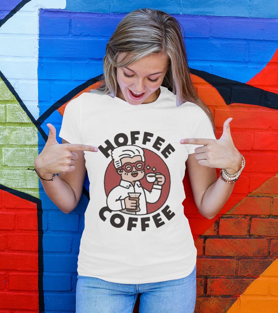 Hoffee Coffee Red Glasses Character Holding Espresso And Drink T-Shirt