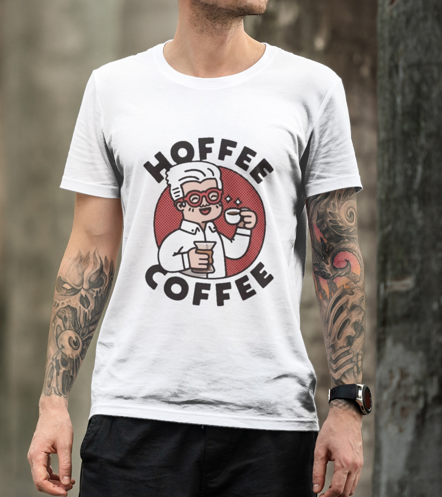Hoffee Coffee Red Glasses Character Holding Espresso And Drink T-Shirt