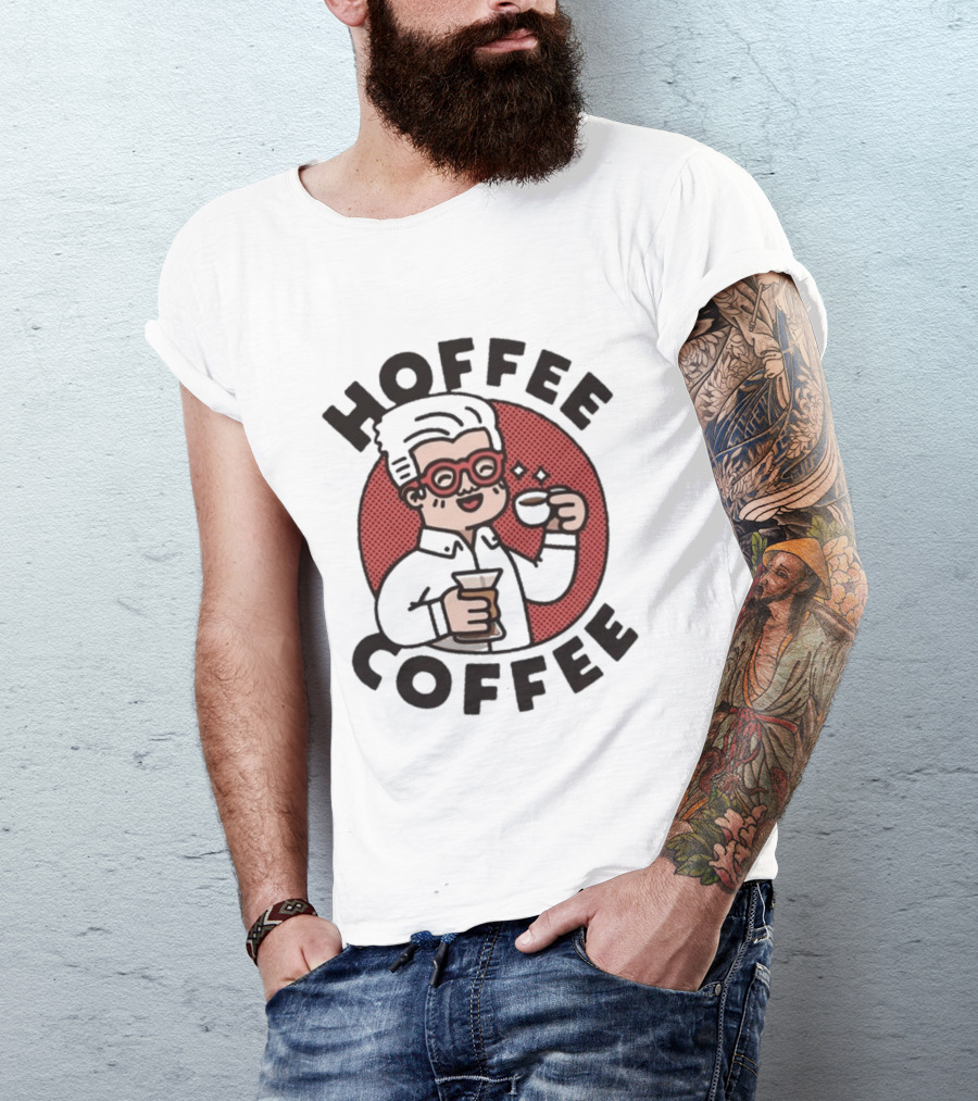 Hoffee Coffee Red Glasses Character Holding Espresso And Drink T-Shirt