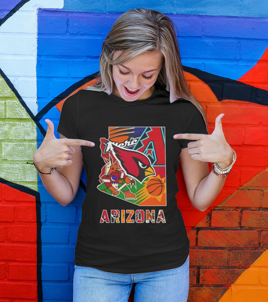 Arizona Cardinals Diamondbacks Suns Mercury Coyotes Sports Teams Map 2026 T-Shirt