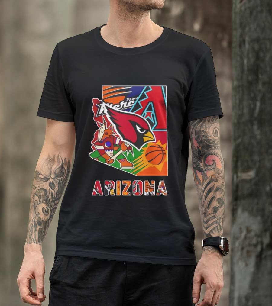 Arizona Cardinals Diamondbacks Suns Mercury Coyotes Sports Teams Map 2026 T-Shirt