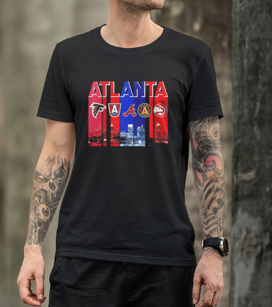 Atlanta Falcons Hawks Braves United FC Skyline City Sports Logos T-Shirt