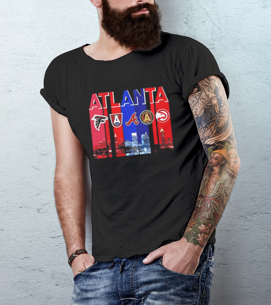Atlanta Falcons Hawks Braves United FC Skyline City Sports Logos T-Shirt