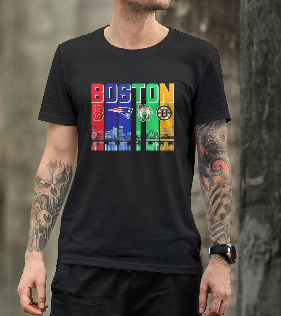 Boston Red Sox Patriots Celtics Bruins Skyline T-Shirt