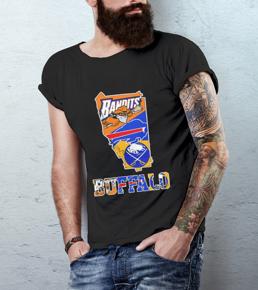 Buffalo Bandits Bills Sabres New York Sports Team Map Collage T-Shirt