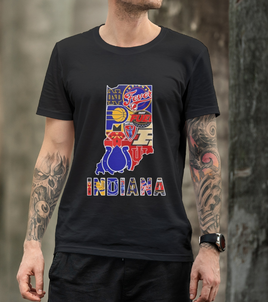 Indiana Basketball Colts Notre Dame Fever Indy Fuel Map Collage 2026 T-Shirt