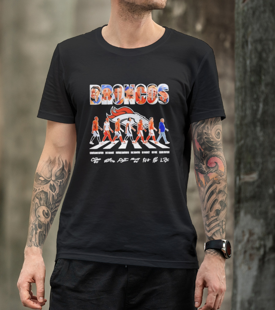 Denver Broncos Abbey Road Sutton Bryant Surtain II Bonitto Harvey Nix Payton Signatures NFL Team T-Shirt