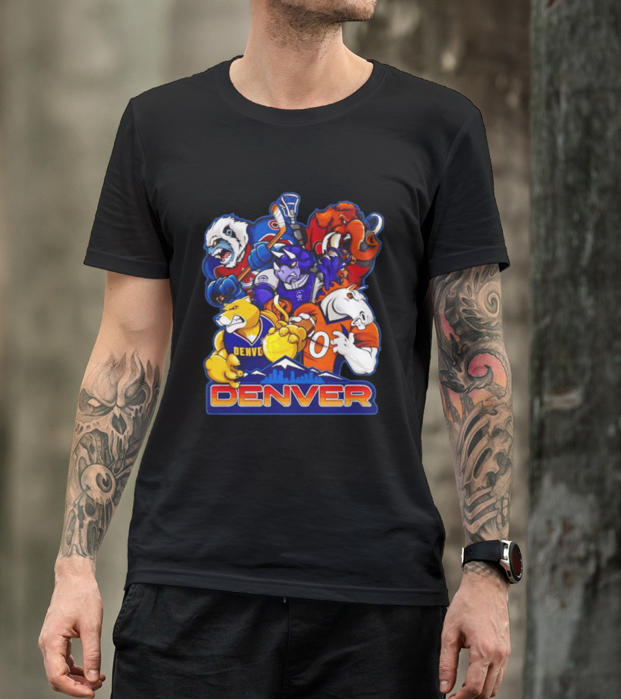 Denver Sports Teams Mascot Collage Featuring Iconic City T-Shirt
