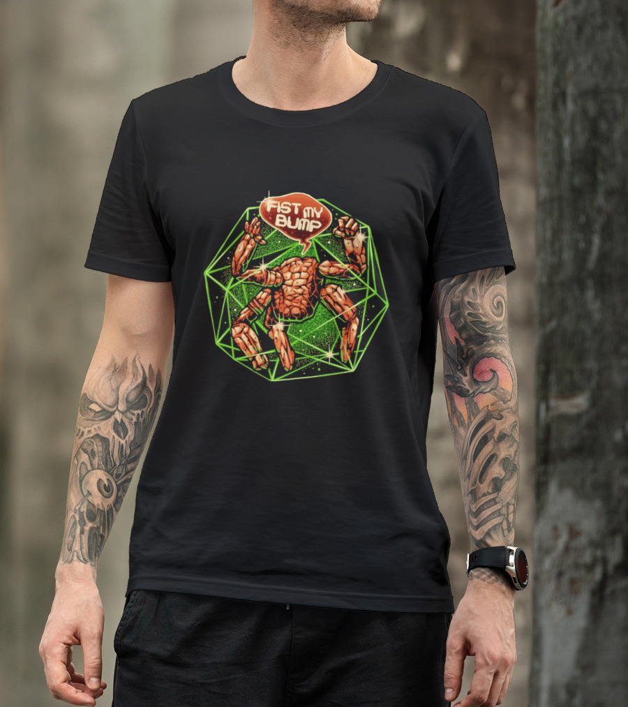 Fist My Bump Comic Stone Creature With Green Geometric Frame T-Shirt