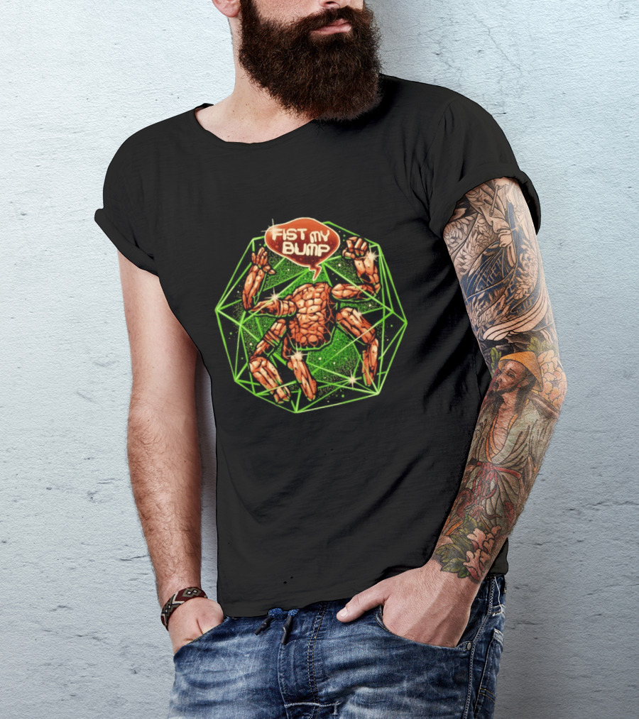 Fist My Bump Comic Stone Creature With Green Geometric Frame T-Shirt