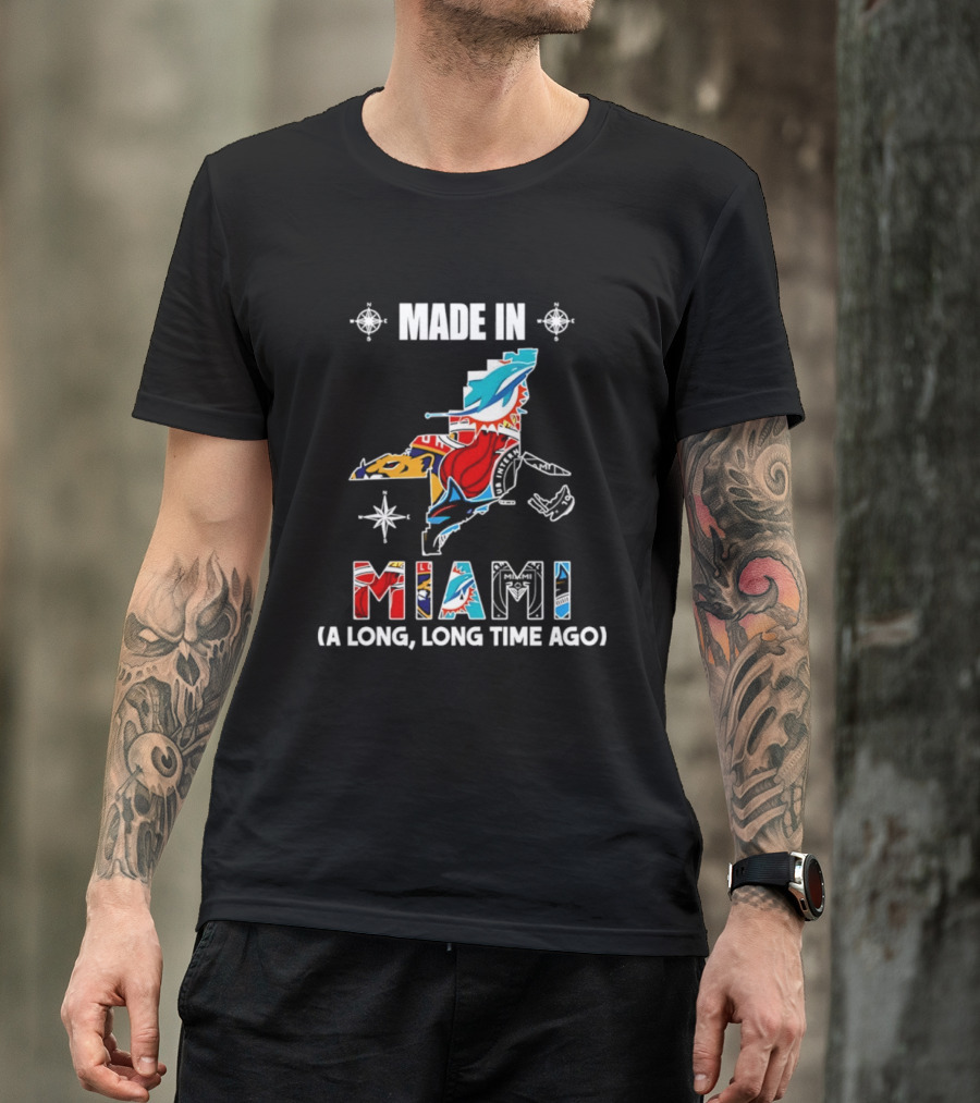 Made In Miami Map A Long Long Time Ago Dolphins Panthers Florida T-Shirt