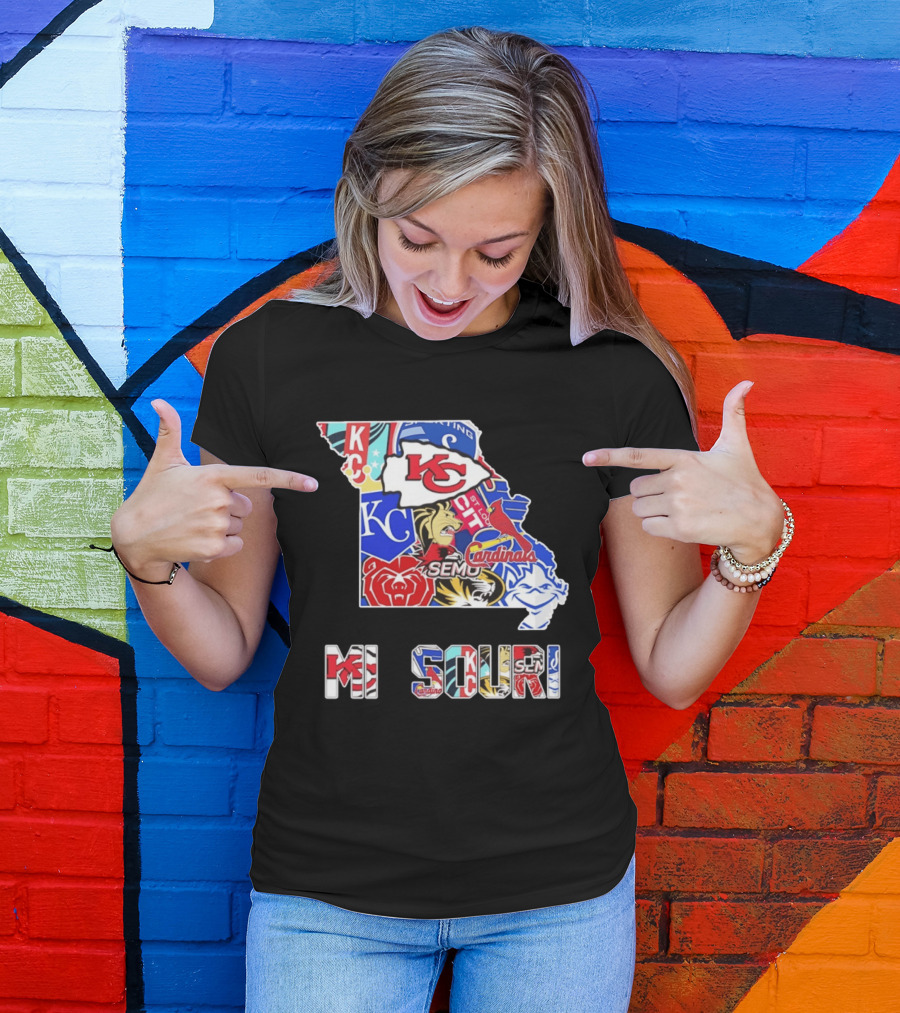 Missouri State KC Chiefs Cardinals SEMO Tigers Sports Map T-Shirt