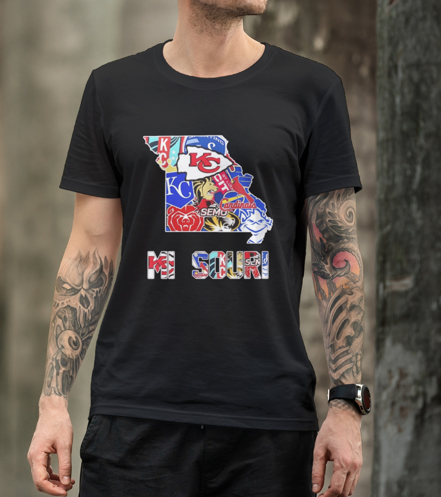 Missouri State KC Chiefs Cardinals SEMO Tigers Sports Map T-Shirt