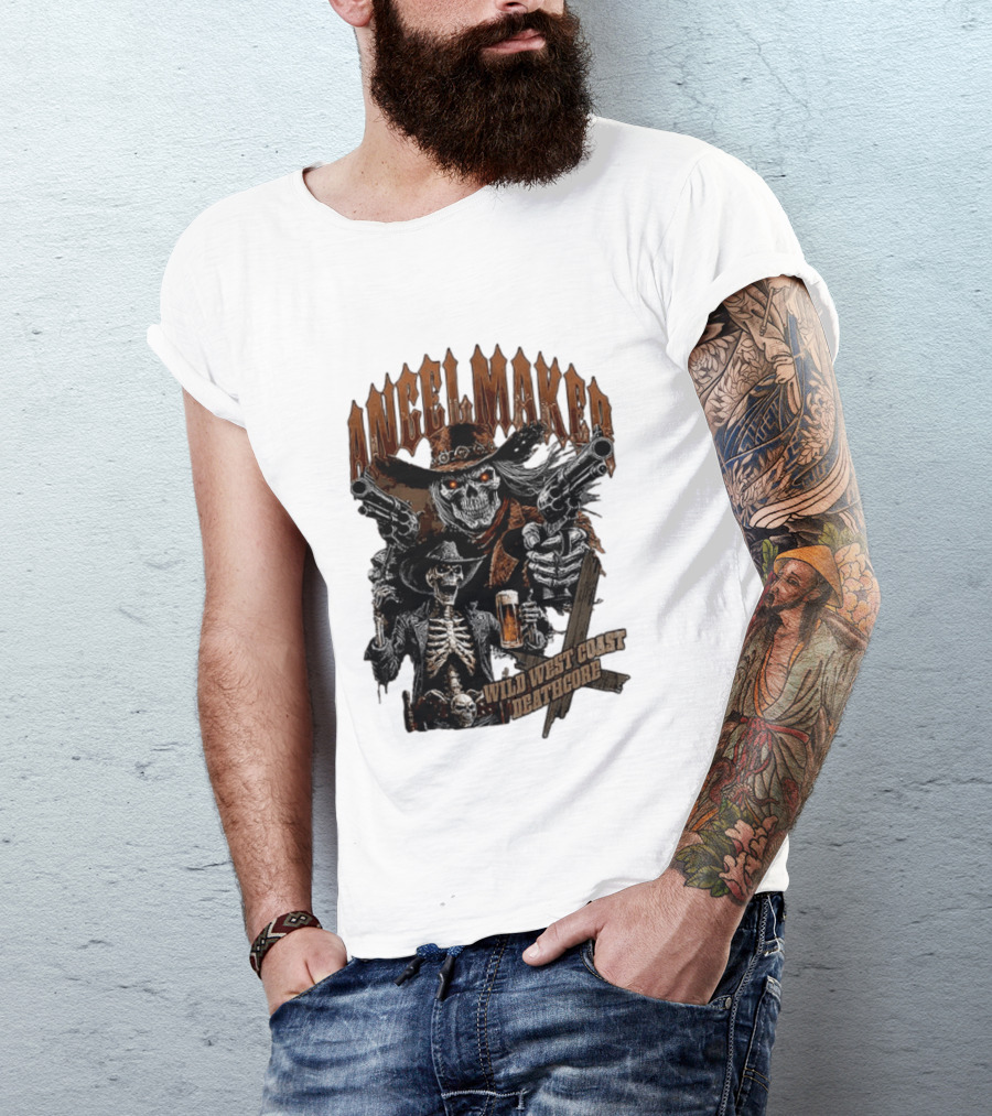 AngelMaker Wild West Coast Deathcore Skeleton Gunslinger Violence T-Shirt