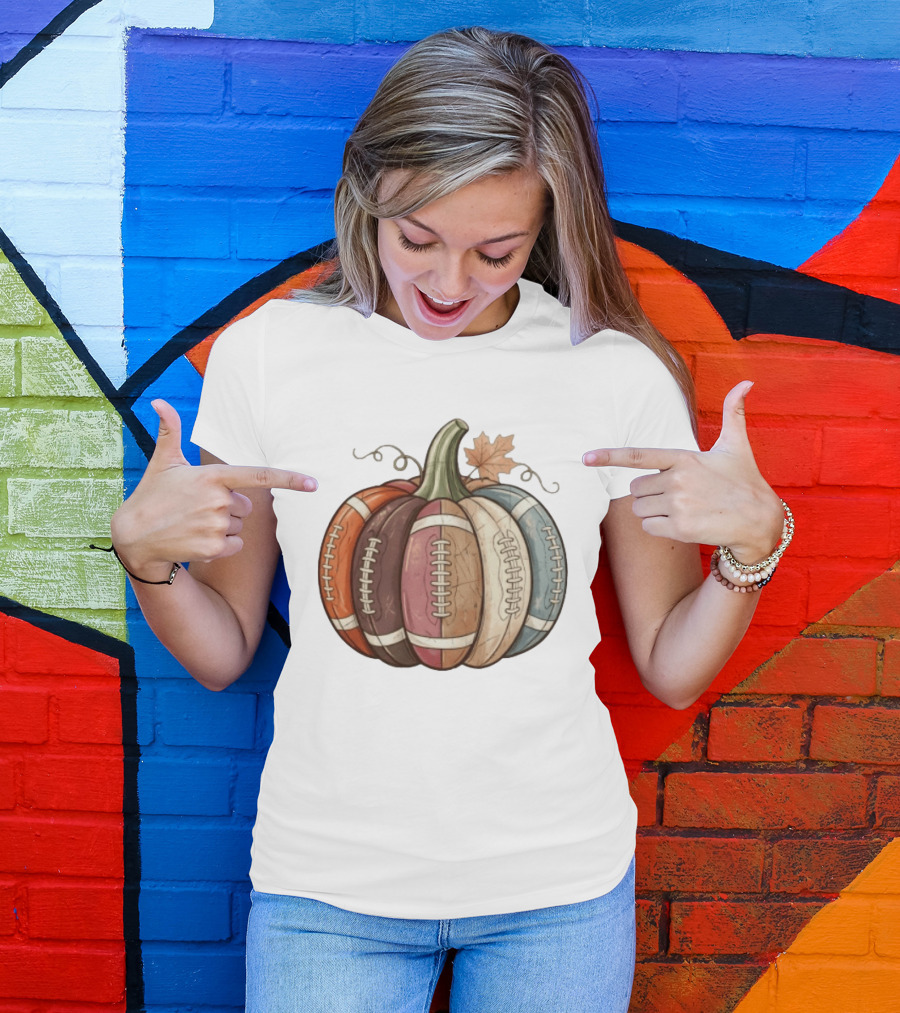 Football Pumpkin Fall Autumn Sports Harvest Season Decor T-Shirt