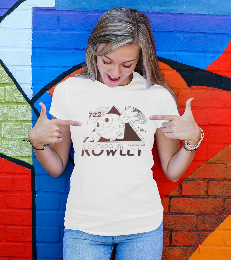 Rowlet 722 Grass Type Pokémon Triangular Art Featuring Iconic Owl T-Shirt