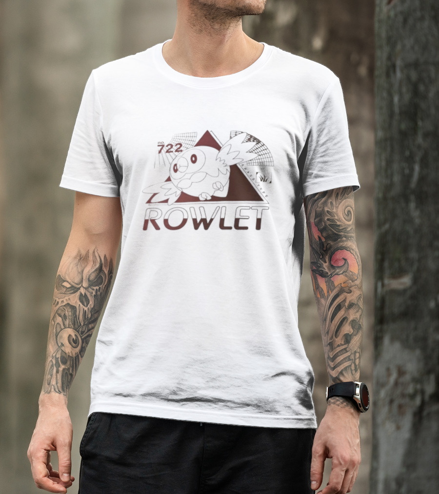Rowlet 722 Grass Type Pokémon Triangular Art Featuring Iconic Owl T-Shirt