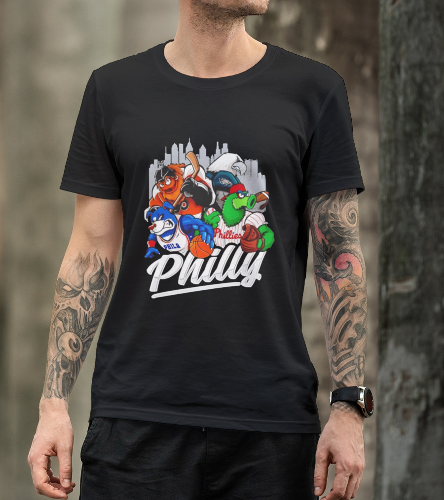 Philly Sports Mascots Gritty Swoop Phanatic Franklin Collage 2026 T-Shirt