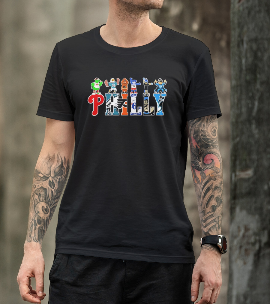 Philly Mascots 2026 Phillies Eagles Flyers Sixers Union Phanatic Gritty Swoop Franklin Fang T-Shirt