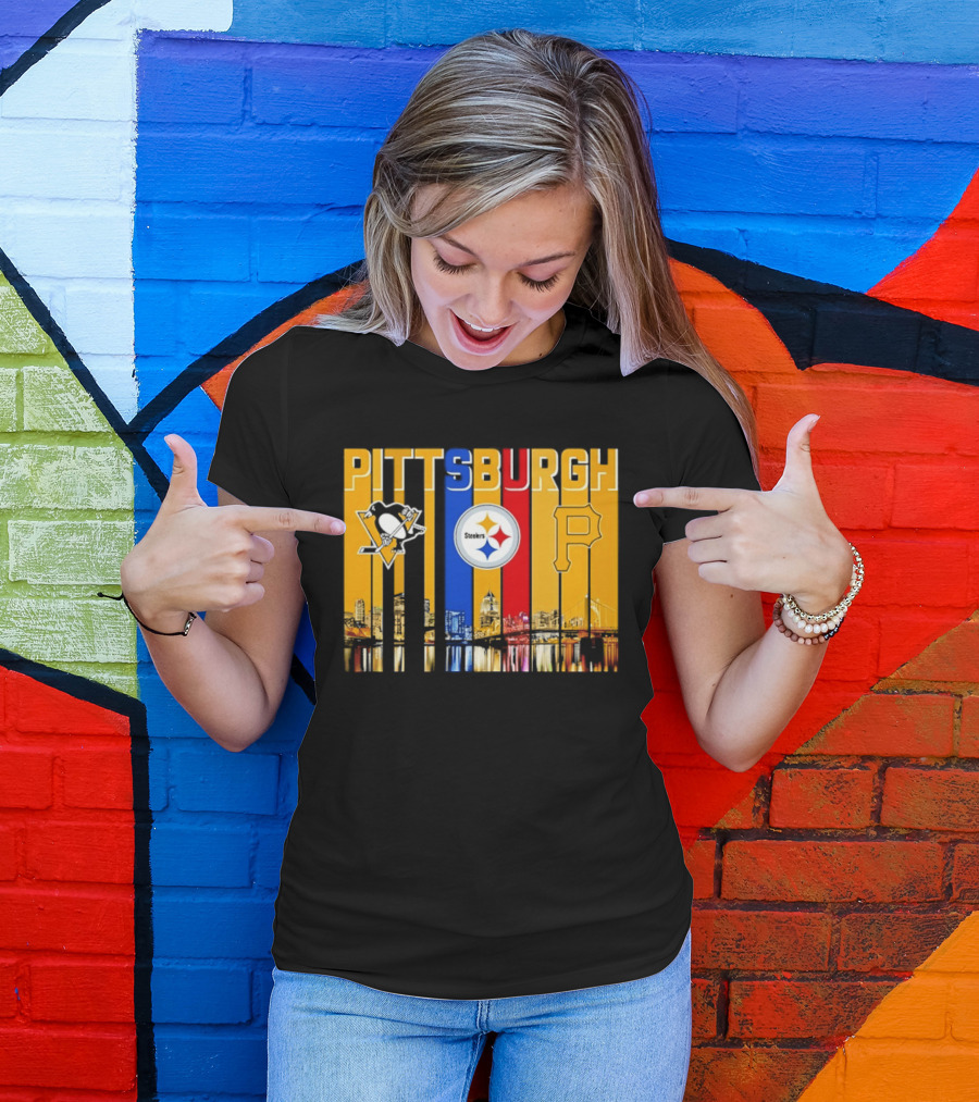 Pittsburgh Penguins Steelers Pirates City Skyline 2026 Sports Teams T-Shirt