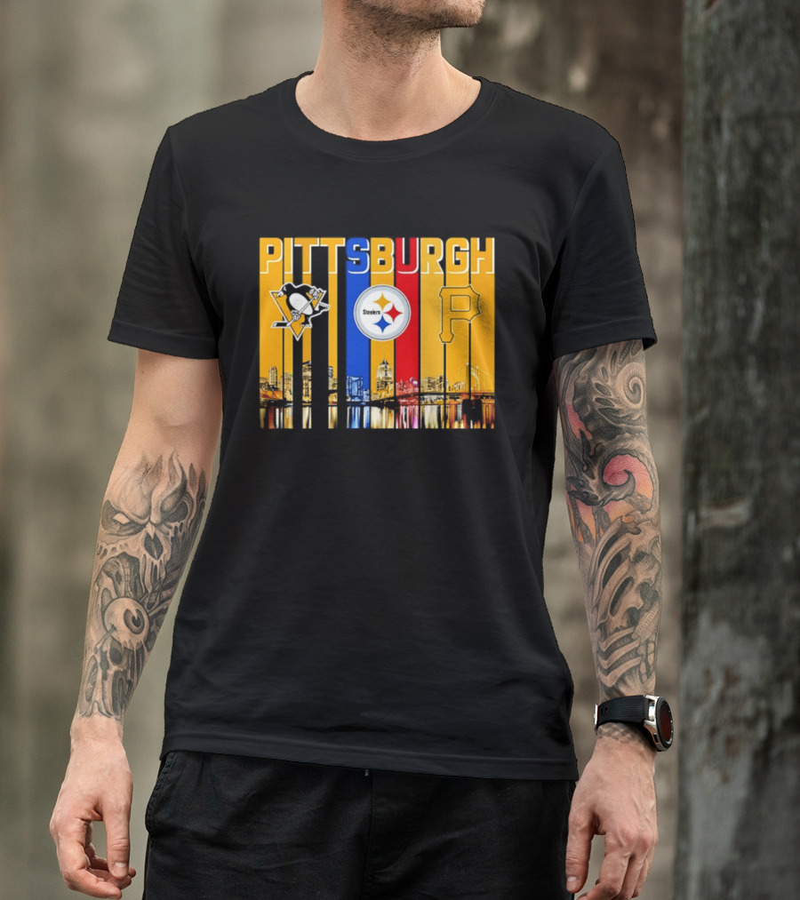 Pittsburgh Penguins Steelers Pirates City Skyline 2026 Sports Teams T-Shirt