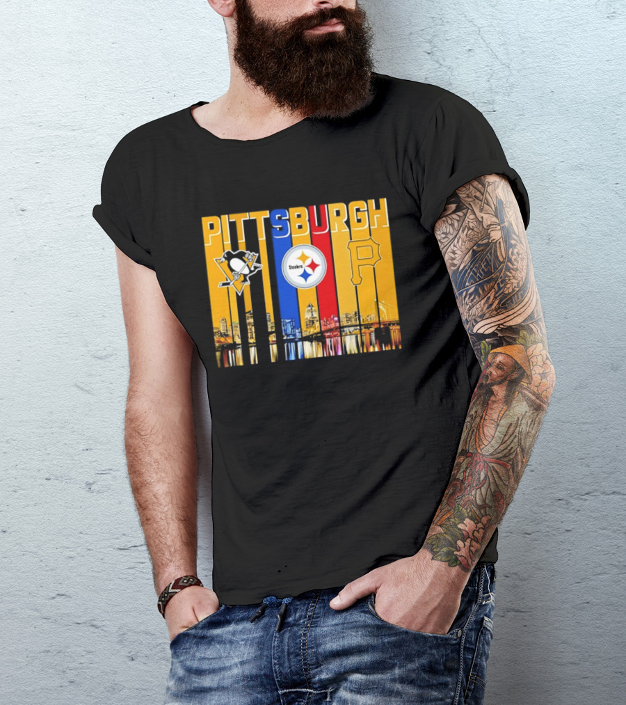 Pittsburgh Penguins Steelers Pirates City Skyline 2026 Sports Teams T-Shirt