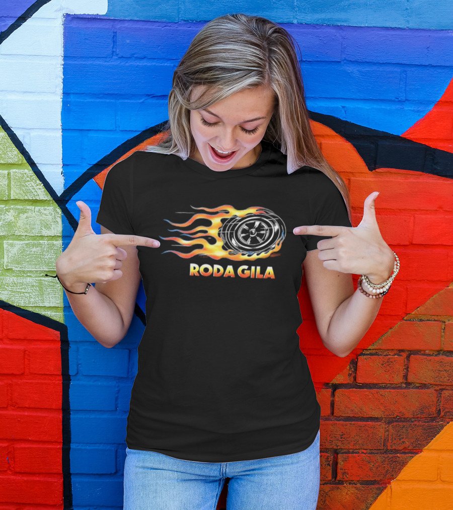 Roda Gila Kelompok Penerbang Roket Motorbike Flame Wheel Graphic 2 Sided T-Shirt