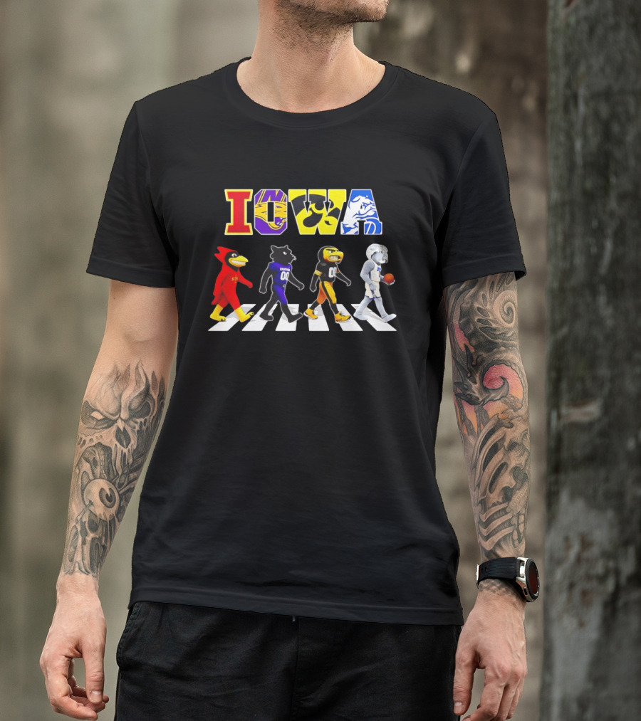Iowa Mascots Abbey Road 2026 Cyclones Panthers Hawkeyes Bulldogs T-Shirt