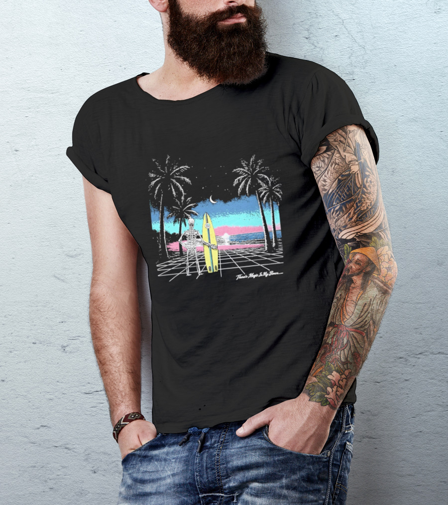 Imagine Dragons There's Magic In My Bones Retro Tropical Surf Scene Palms Sunset Ocean Beach Moon Surfer T-Shirt