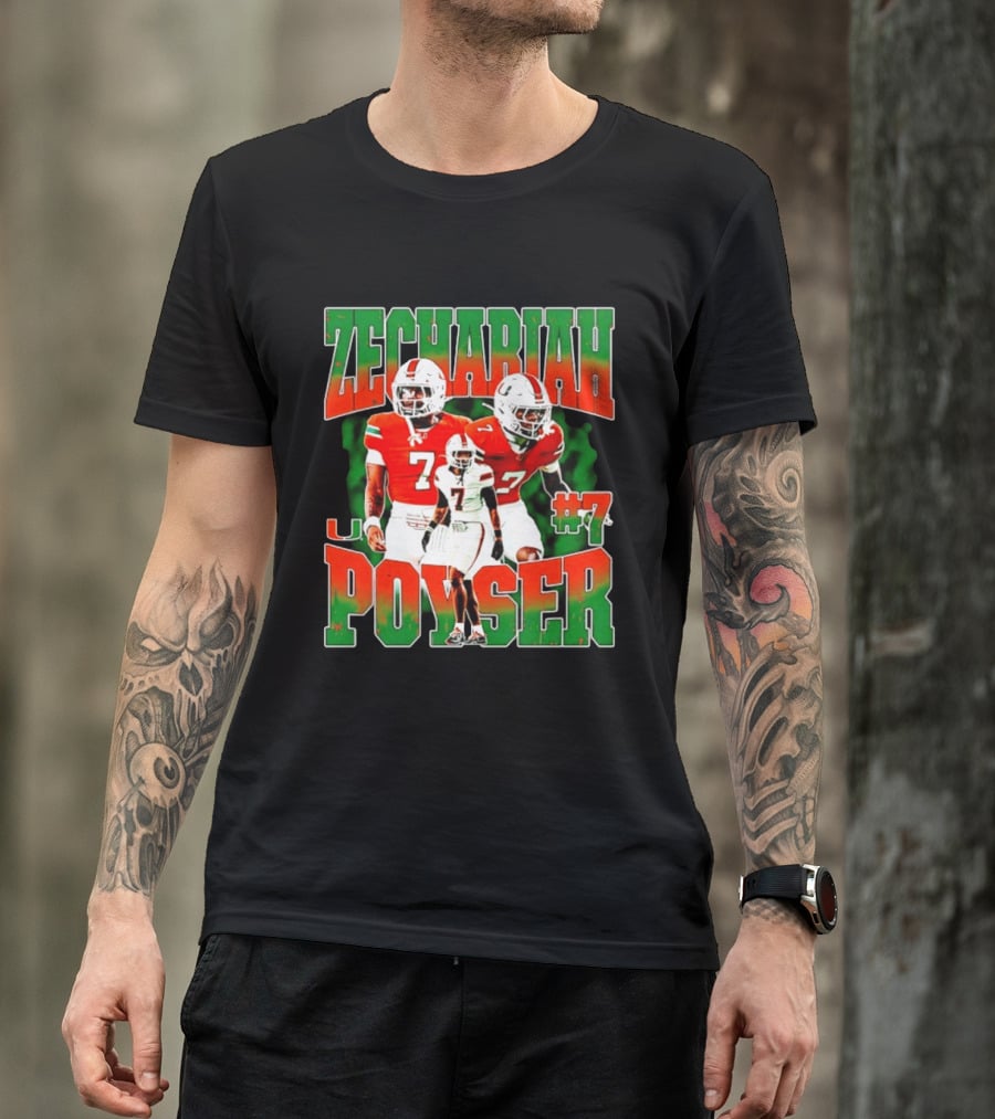Zechariah Poyser #7 Miami Hurricanes Football Player NCAA T-Shirt